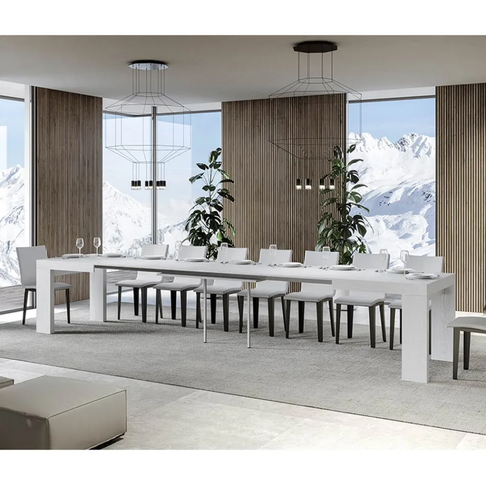 Ausziehbarer Tisch auf 440 cm aus Mikropartikeln aus Holz, hergestellt in Italien – Baum Viadurini