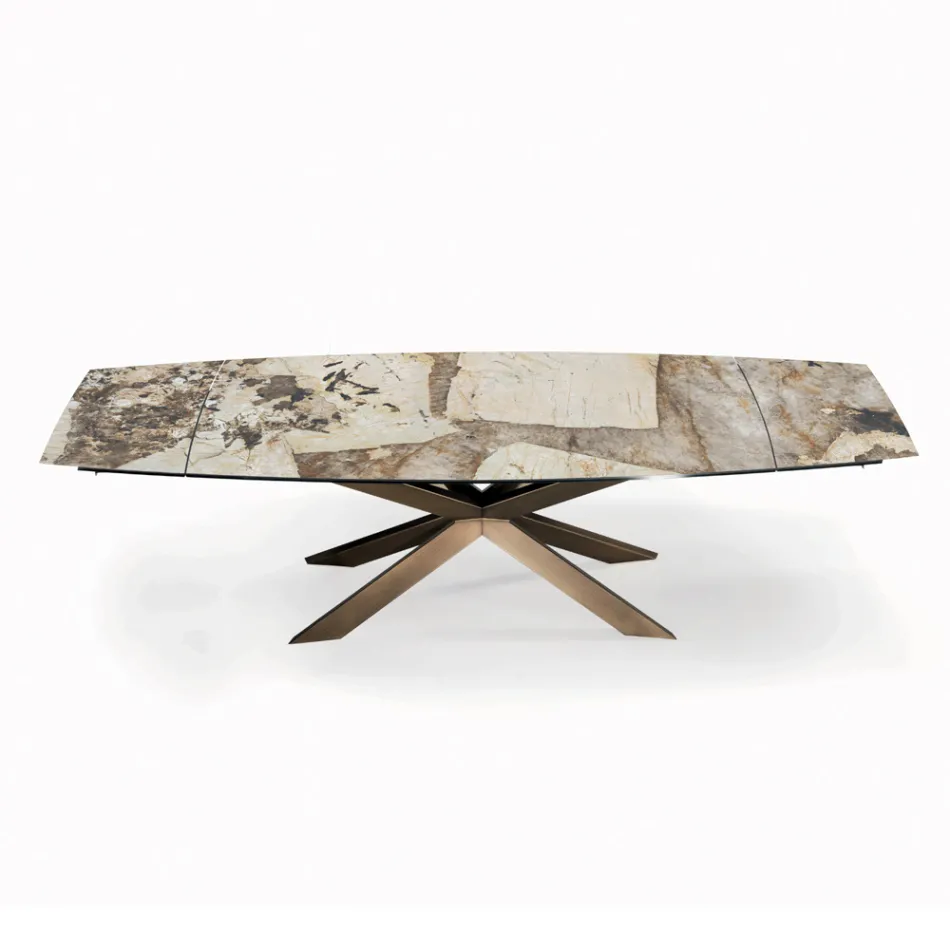 Ausziehbarer tonnenförmiger Tisch mit integrierten Verlängerungen, hergestellt in Italien – Grotta Viadurini