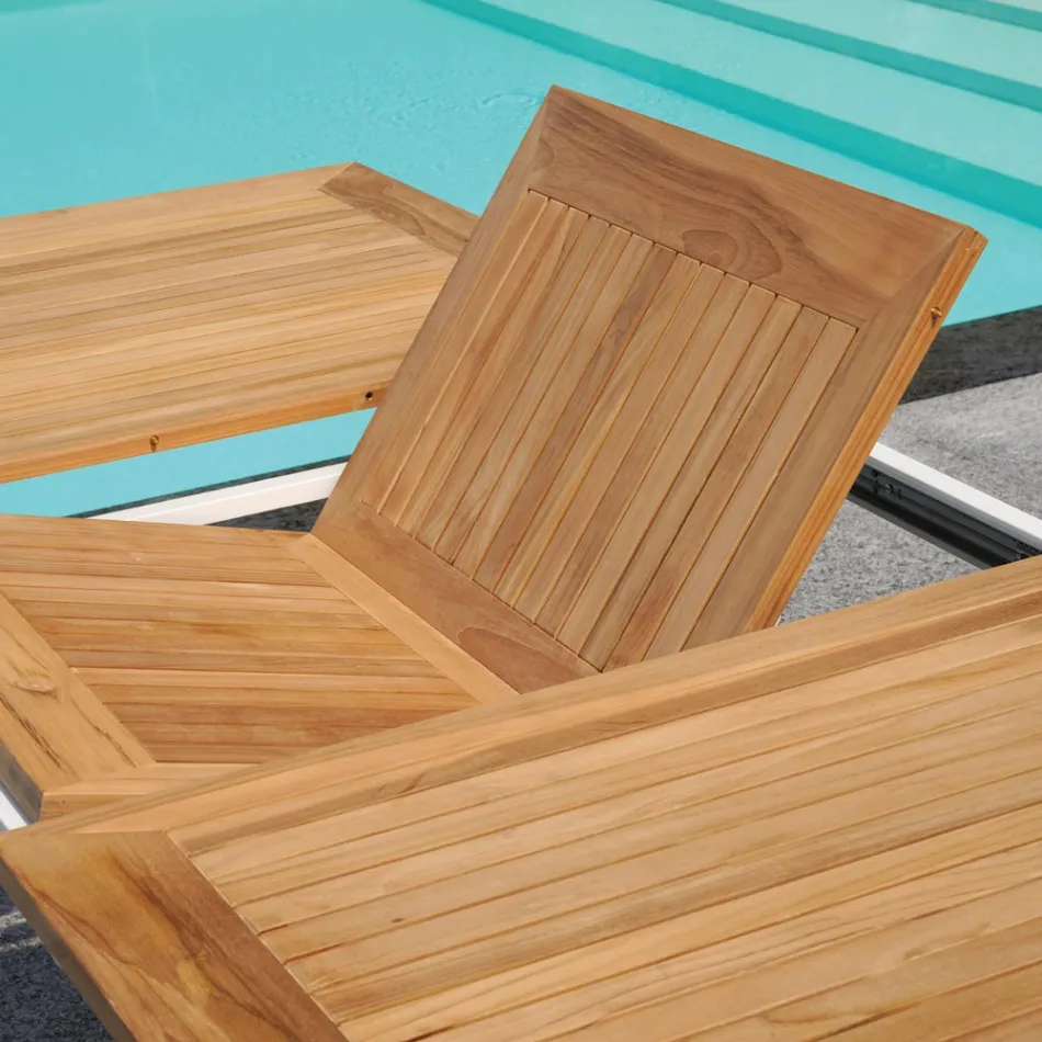 Ausziehbarer Butterfly-Tisch bis 210 cm aus Aluminium und Teakholzplatte - Incanto Viadurini