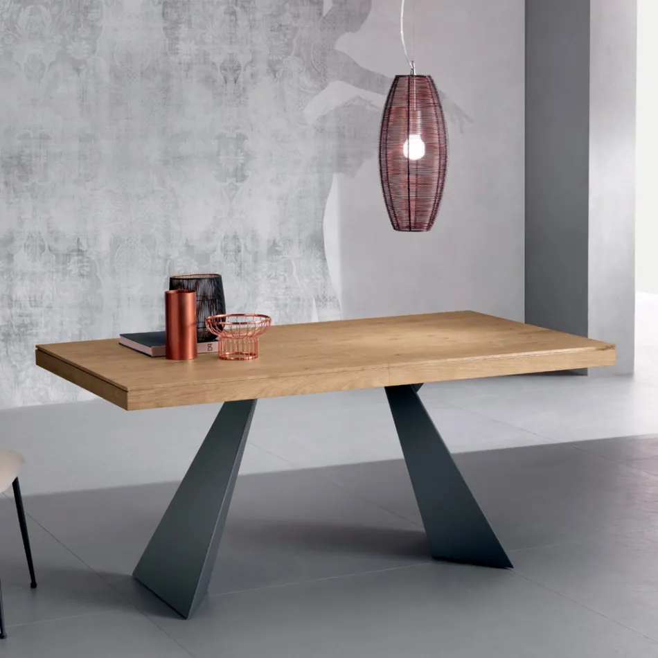 Ausziehtisch mit Mittelverlängerung aus furniertem Holz - Aperol Viadurini