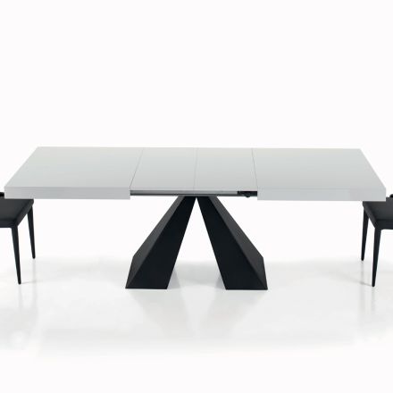 Ausziehbarer Tisch mit zentraler Öffnung und klappbarer Kante, hergestellt in Italien – Dalmata Viadurini