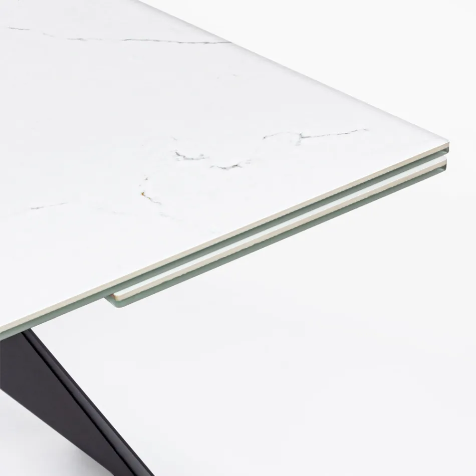 Ausziehbarer Esstisch 240 cm Glas- und Keramikplatte - Barone Viadurini