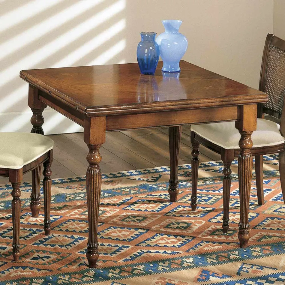 Ausziehbarer Tisch und 2 Stühle aus patiniertem Walnussholz, hergestellt in Italien – Biotite Viadurini