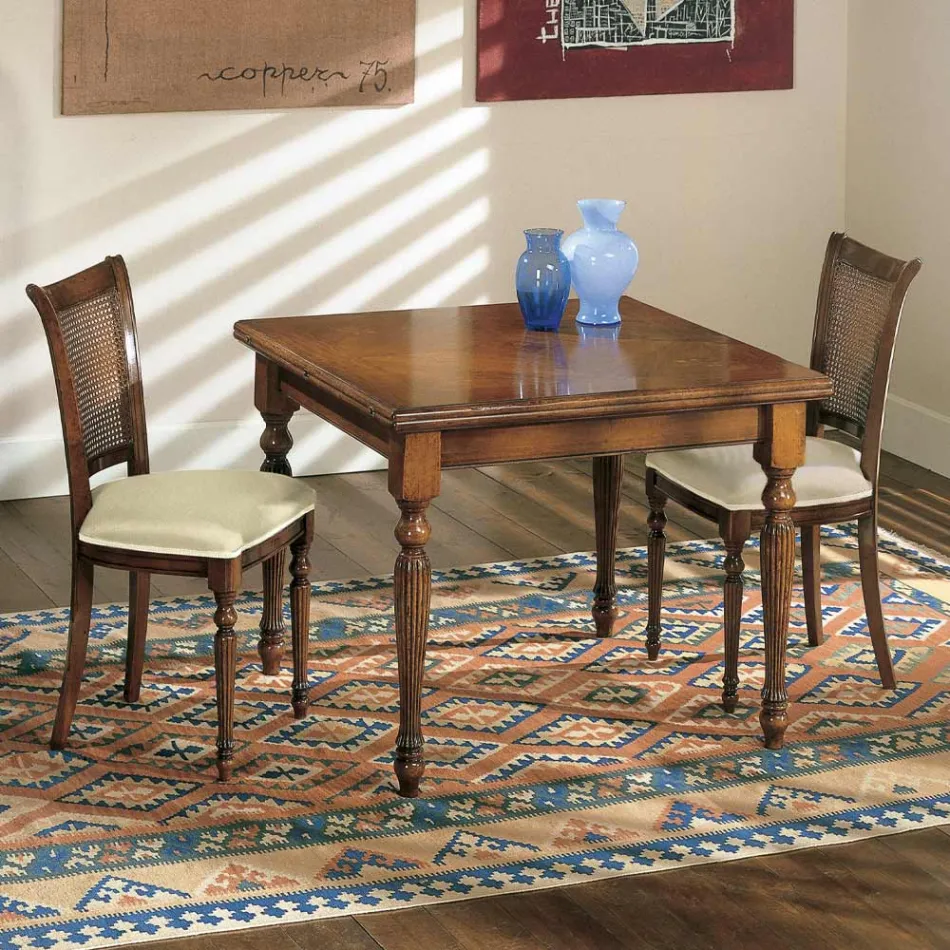 Ausziehbarer Tisch und 2 Stühle aus patiniertem Walnussholz, hergestellt in Italien – Biotite Viadurini