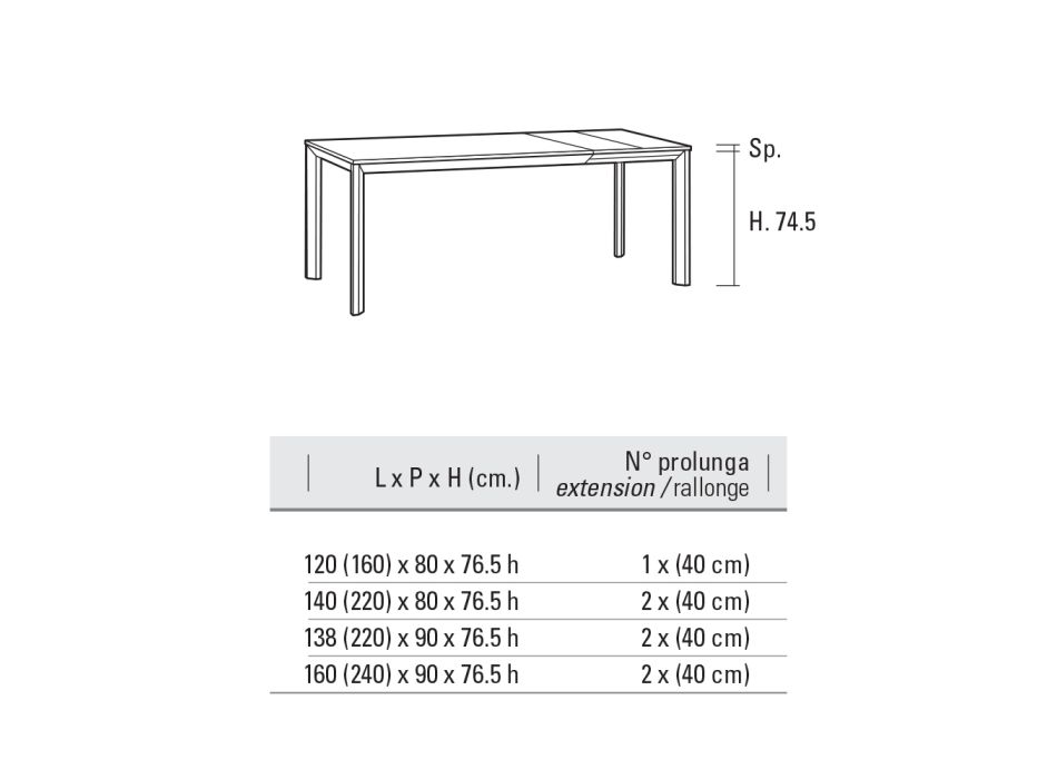 Ausziehbarer Tisch bis 240 cm Platte aus farbigem HPL Made in Italy - Filiberto