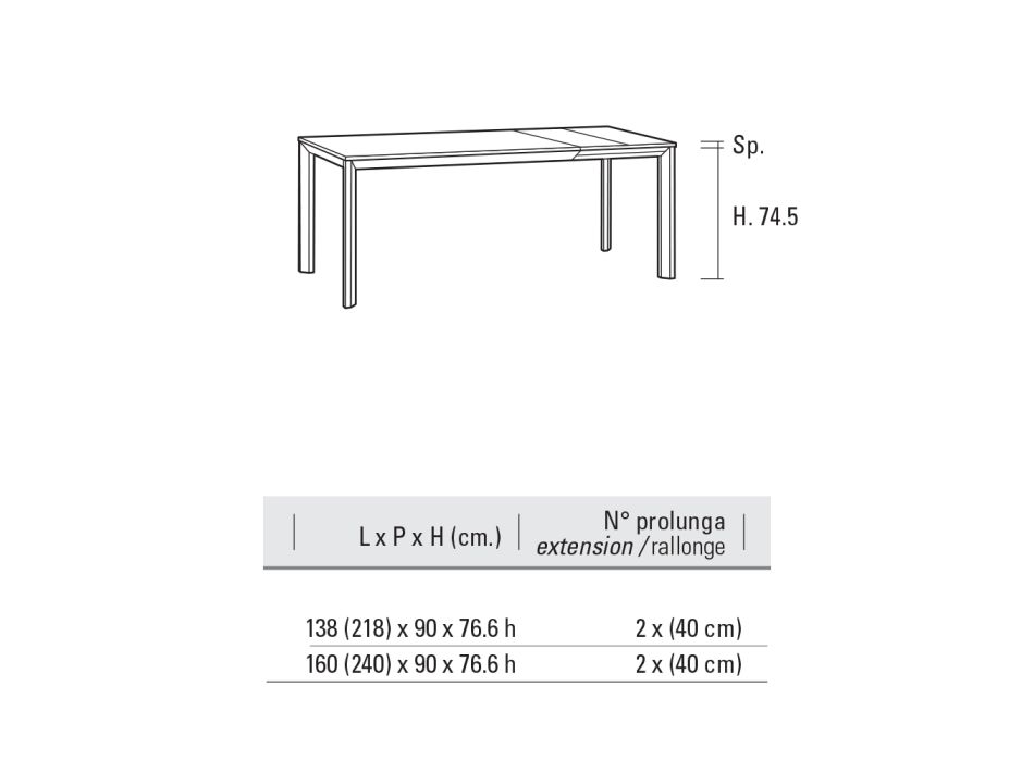 Ausziehbarer Tisch bis 240 cm Platte aus Laminam Made in Italy - Filiberto