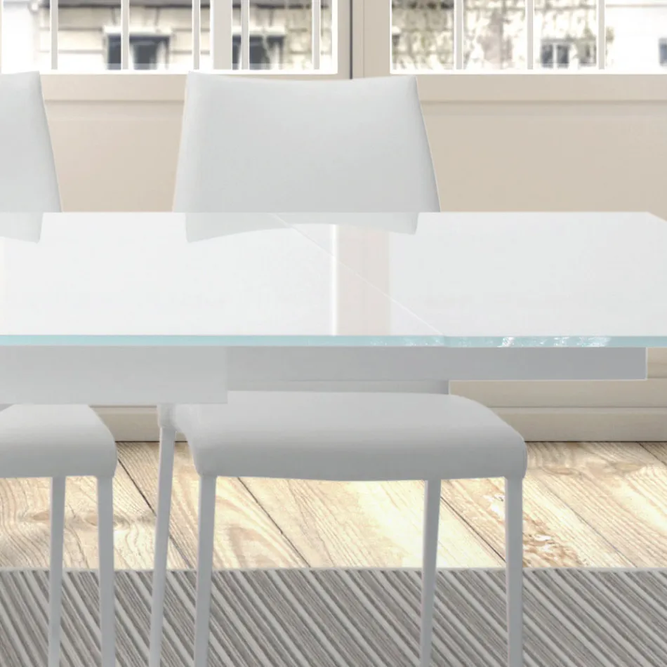 Ausziehbarer Tisch bis 278 cm aus Glas und weißem Stahl, hergestellt in Italien – Grotta Viadurini