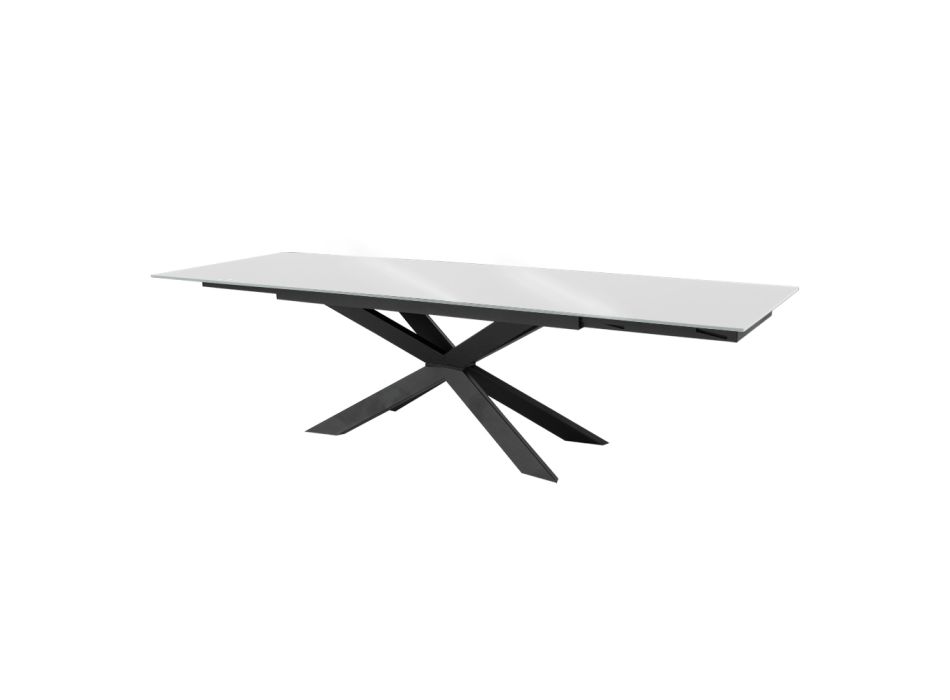 Ausziehbarer Tisch bis 278 cm aus Glas und schwarzem Stahl, hergestellt in Italien – Grotta Viadurini