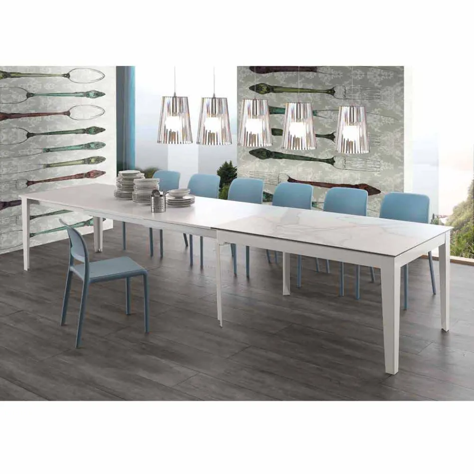 Ausziehbarer Cagliari-Tisch aus Glaskeramik und Metall bis 380 cm Viadurini
