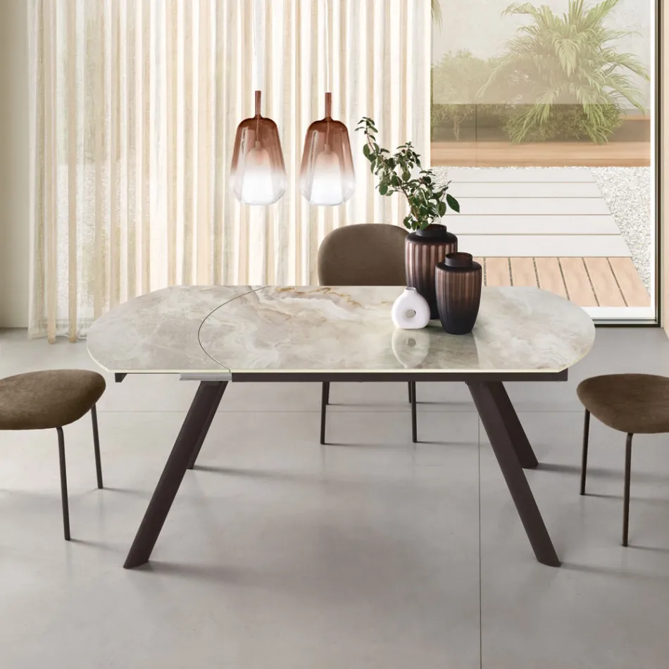 Ausziehbarer Tisch bis 180 cm aus Sinterstein mit Marmoroptik - Talia Viadurini