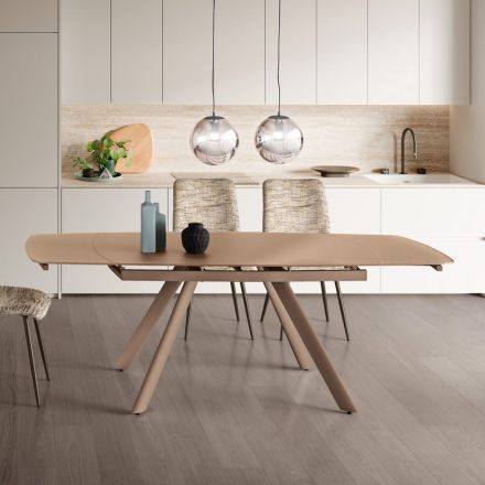 Ausziehbarer Tisch bis 210 cm aus Glas und lackiertem Metall - Naxos Viadurini