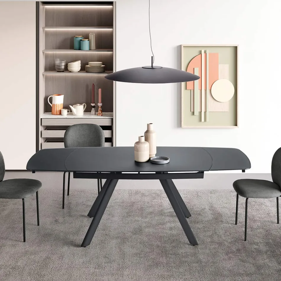 Ausziehbarer Tisch bis 210 cm aus Glas und lackiertem Metall - Naxos Viadurini
