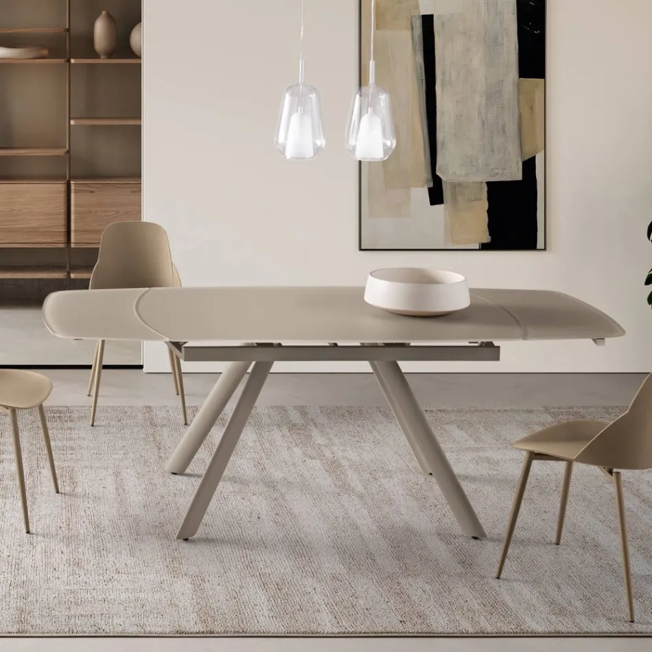Ausziehbarer Tisch bis 210 cm aus Glas und lackiertem Metall - Naxos Viadurini