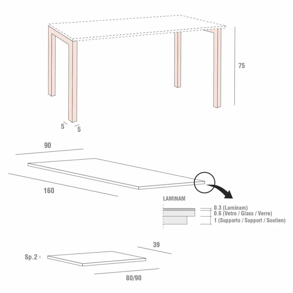 Ausziehbarer Tisch Bis zu 238 cm aus Laminam und Metall Made in Italy - Remigio Viadurini