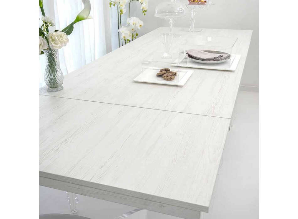 Ausziehbarer Tisch Bis zu 255 cm aus transparentem Plexiglas und weißem Holz - Fabo Viadurini