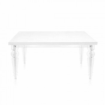 Ausziehbarer Tisch Bis zu 255 cm aus transparentem Plexiglas und weißem Holz - Fabo