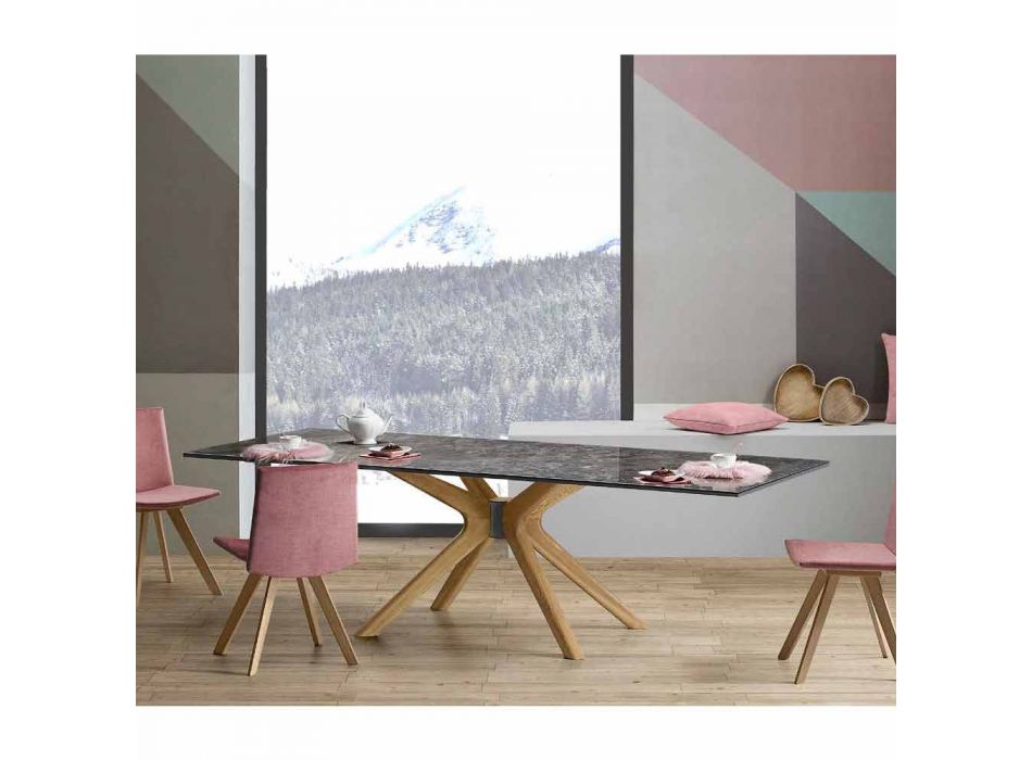 Ausziehbarer Tisch Bis zu 260 cm aus Steinzeug, Marmor und Holz Made in Italy - Malita