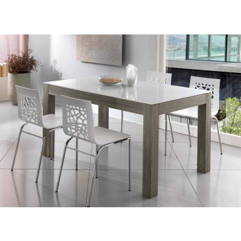 Ausziehbarer Tisch bis zu 270 cm aus Glas und Eschenholz Made in Italy - Homer