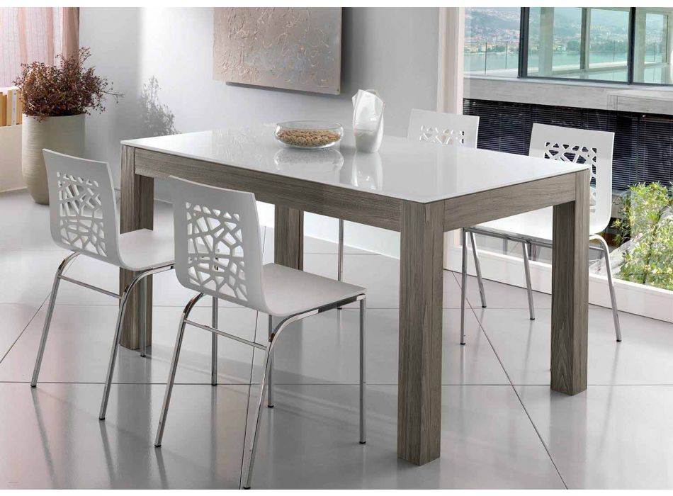 Ausziehbarer Tisch bis zu 270 cm aus Glas und Eschenholz Made in Italy - Homer