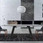 Ausziehbarer Tisch bis 280 cm aus Glas und furniertem Holz – Eugrafo Viadurini