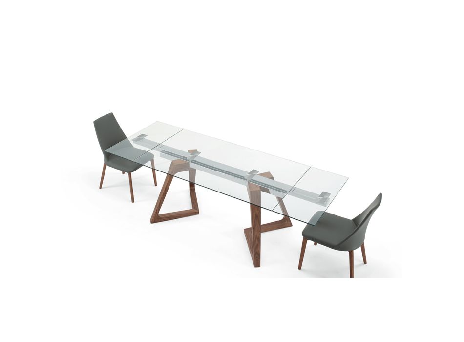 Ausziehbarer Tisch bis 280 cm aus Glas und furniertem Holz – Eugrafo Viadurini