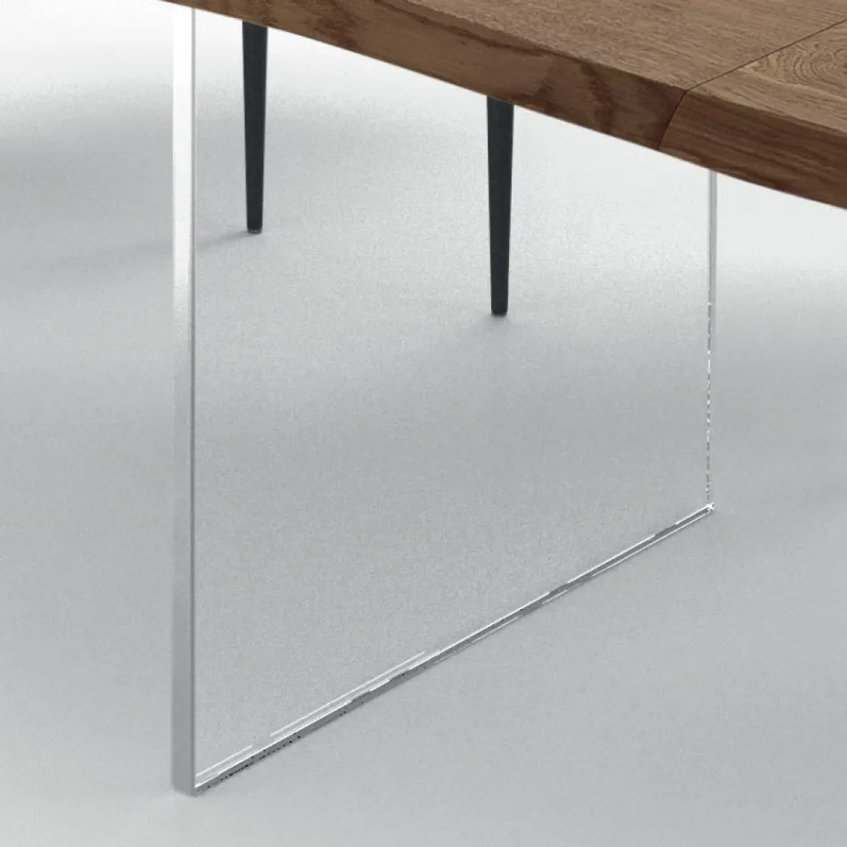 Ausziehbarer Tisch bis 300 cm aus furniertem Holz und Glas – Tear Viadurini
