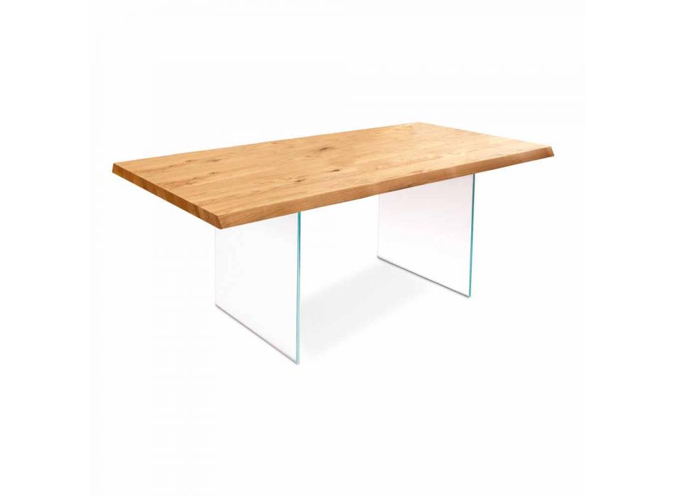 Ausziehbarer Tisch aus Eichenfurnier mit Nico Glasbeinen Viadurini