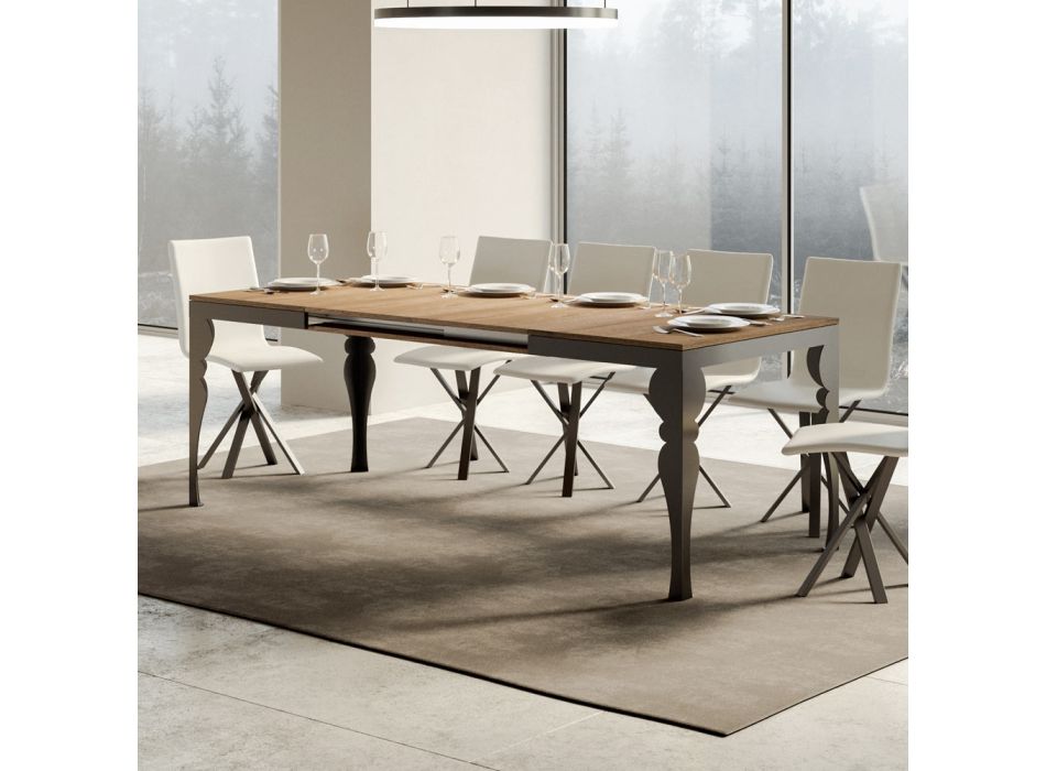 Ausziehbarer Tisch aus Melaminholz und anthrazitfarbener Eisenunterplatte – Sassone Viadurini