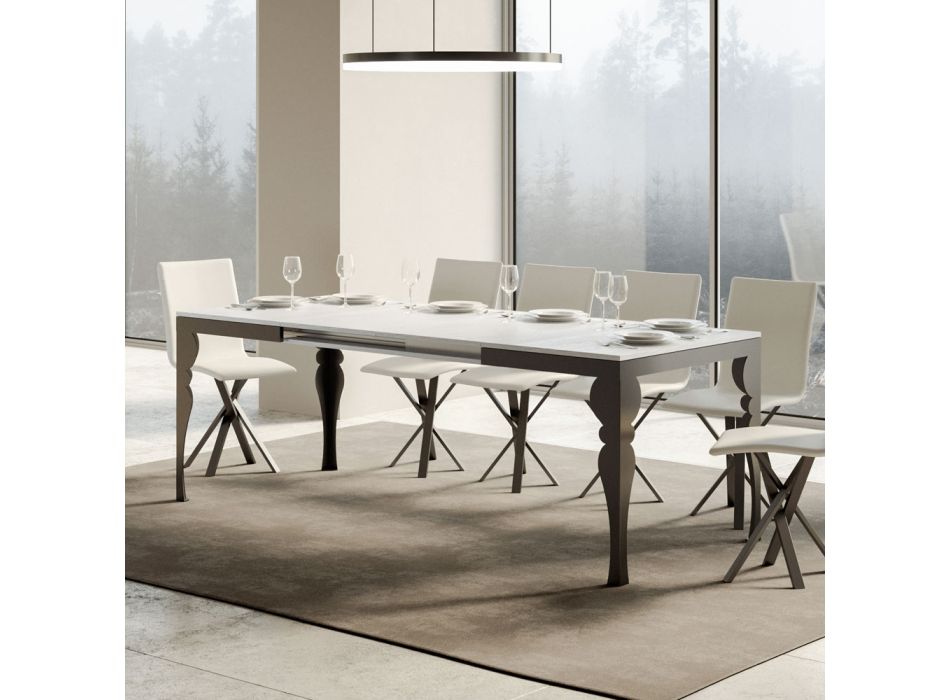 Ausziehbarer Tisch aus Melaminholz und anthrazitfarbener Eisenunterplatte – Sassone Viadurini