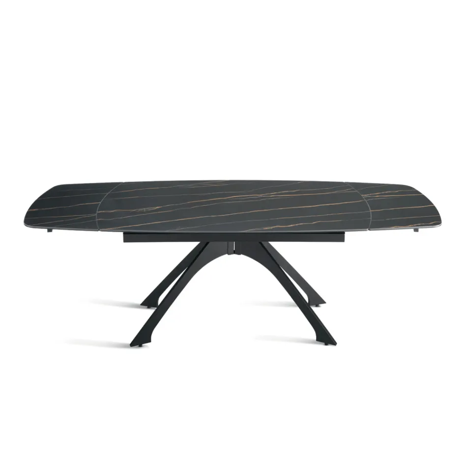 Ausziehbarer Metalltisch mit Tischplatte aus Feinsteinzeug in Marmoroptik - Vittorio Viadurini