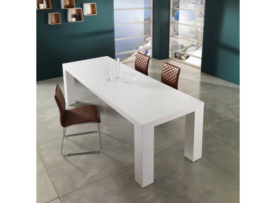 Moderner ausziehbarer Tisch in matt Demy weiß lackiert Viadurini