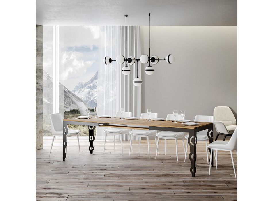 Moderner ausziehbarer Tisch aus Melaminholz und Eisenunterplatte – Marella Viadurini
