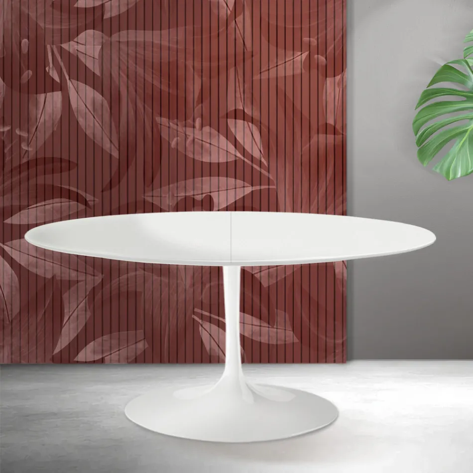 Saarinen Tulip Ausziehtisch H 74 cm in Weiß Florim Keramik - Scharlachrot Viadurini