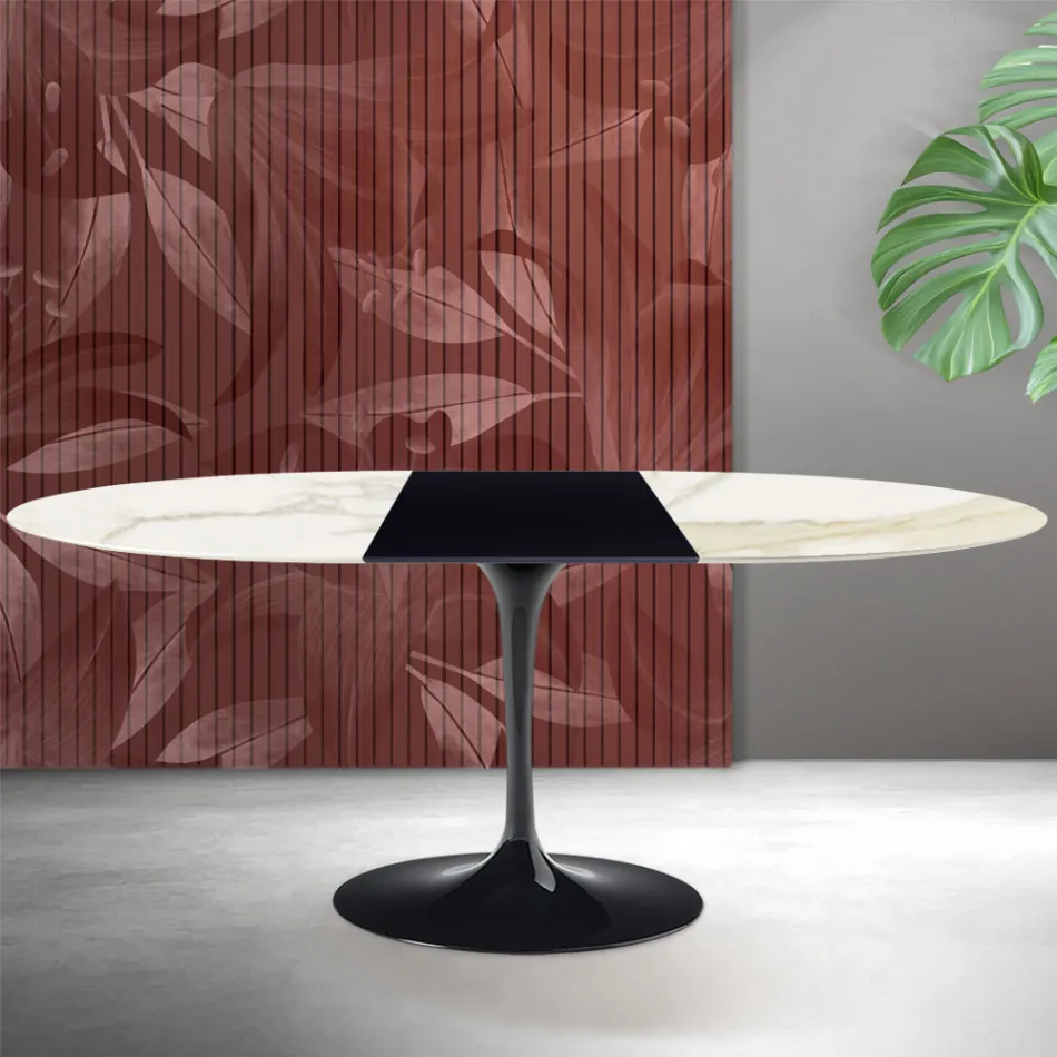 Saarinen Tulip Ausziehtisch H 74 cm in Florim Calacatta Gold Matt Keramik - Scharlachrot Viadurini