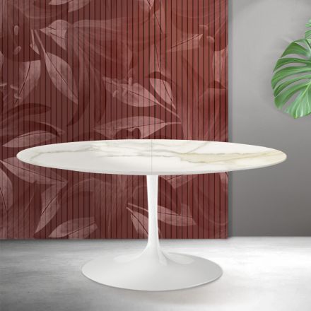 Saarinen Tulip Ausziehtisch H 74 cm in Florim Calacatta Gold Matt Keramik - Scharlachrot Viadurini