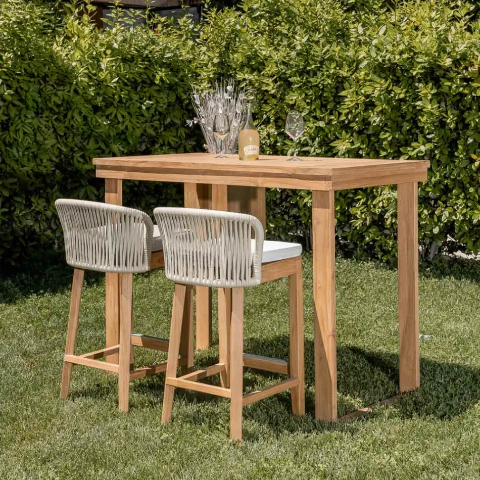 Hoher Bartisch aus gebürstetem, natürlichem Teakholz - Sponda Viadurini