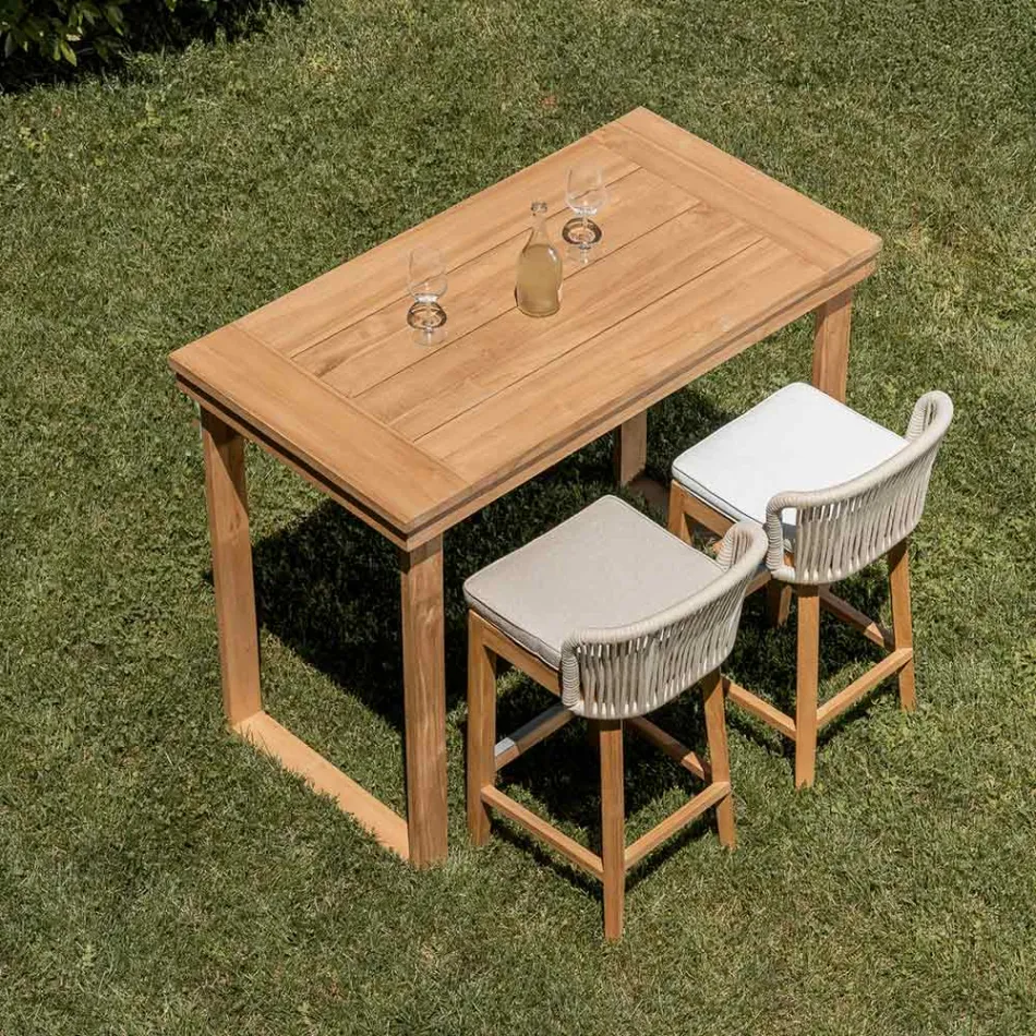 Hoher Bartisch aus gebürstetem, natürlichem Teakholz - Sponda Viadurini