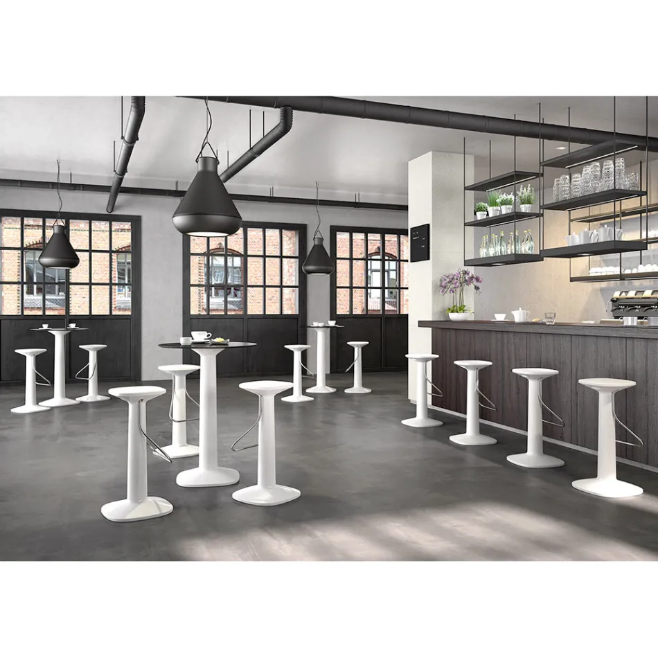 Hoher runder Tisch aus Polyethylen mit HPL-Platte, hergestellt in Italien – Pito Viadurini