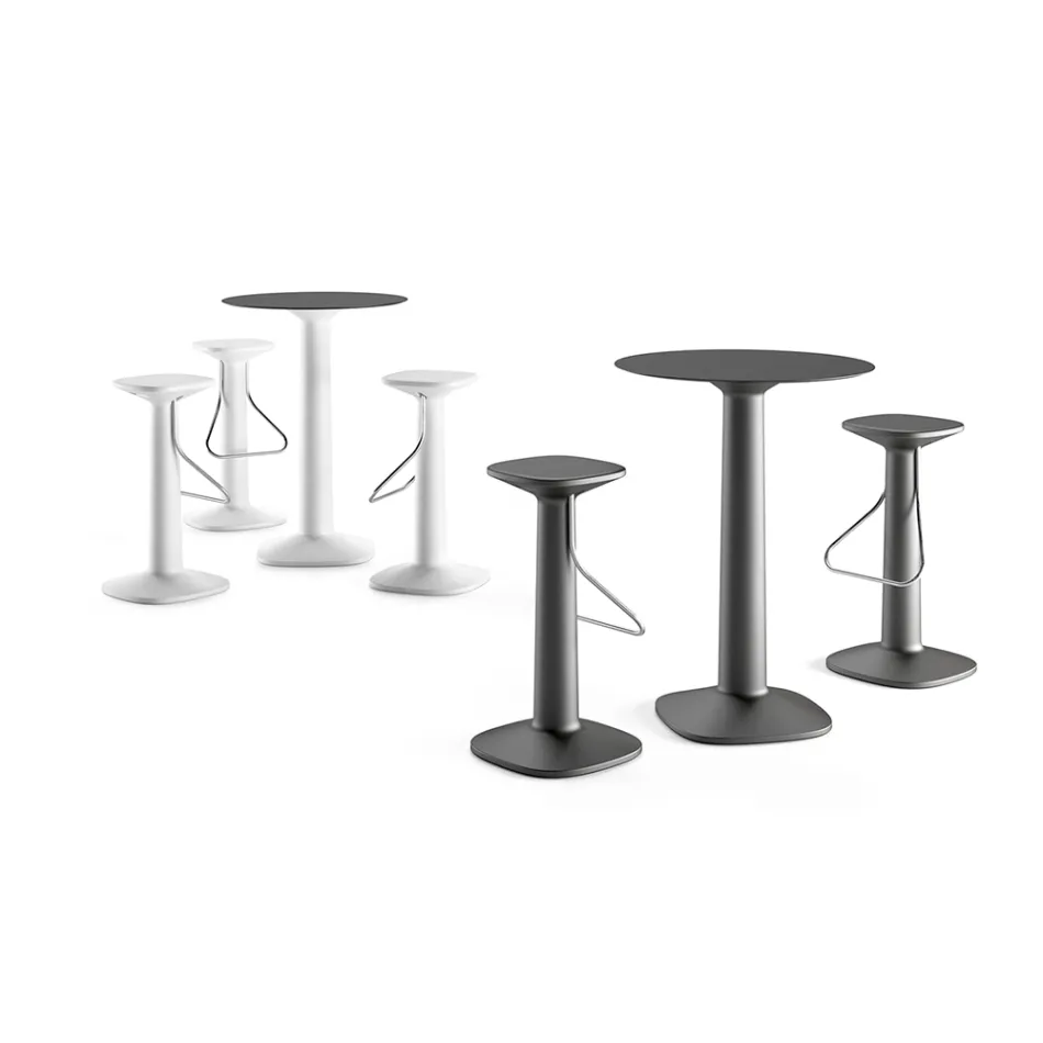 Hoher runder Tisch aus Polyethylen mit HPL-Platte, hergestellt in Italien – Pito Viadurini