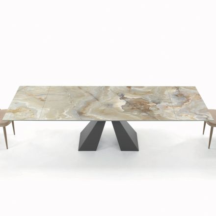 Tisch mit integrierten Verlängerungen und Untergestell aus Nerzstahl, hergestellt in Italien – Dalmatiner Viadurini