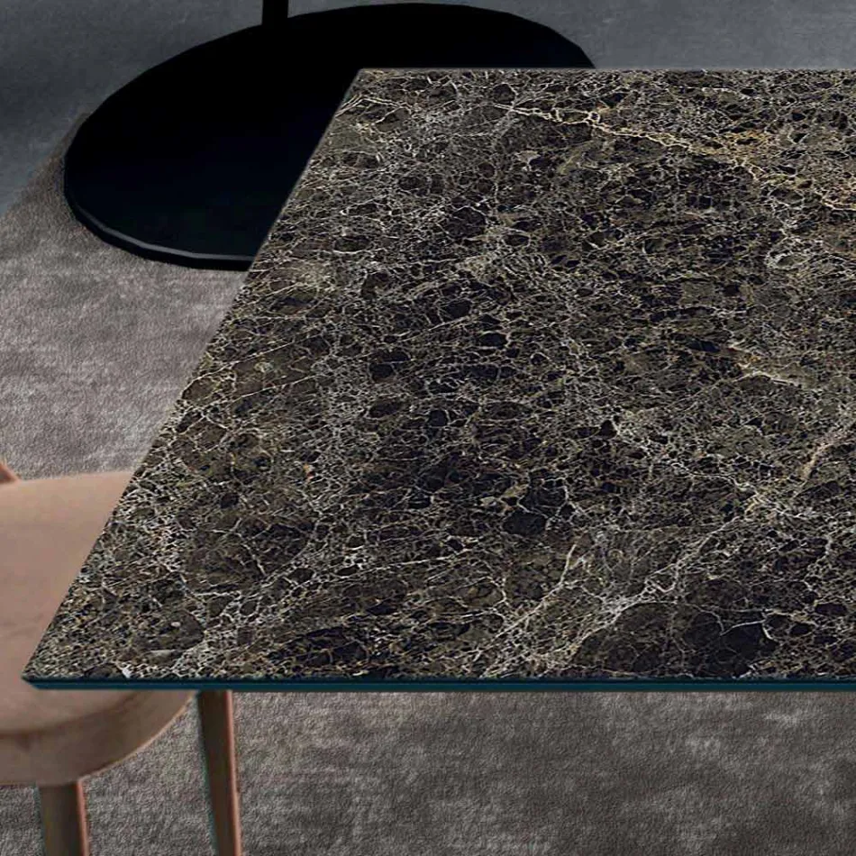 Tisch mit integrierten Verlängerungen aus Keramik und Stahl, hergestellt in Italien – Dalmata Viadurini