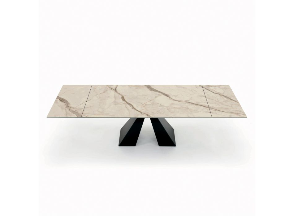 Tisch mit integrierten Verlängerungen aus Keramik und Stahl, hergestellt in Italien – Dalmata Viadurini