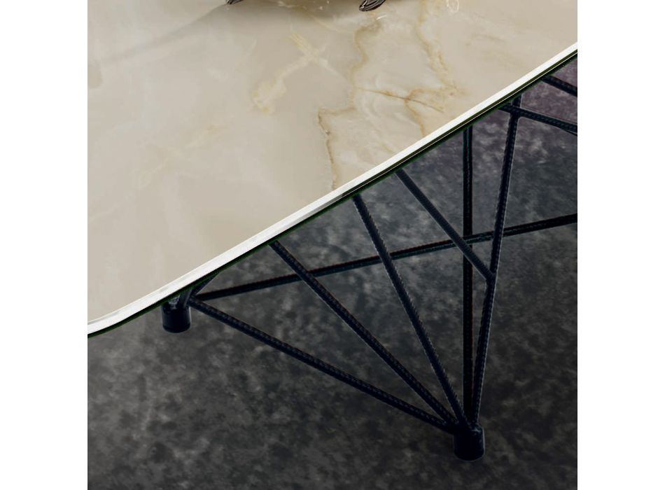 Tisch mit tonnenförmiger Keramikplatte und Stahlsockel Made in Italy - Ezzellino Viadurini