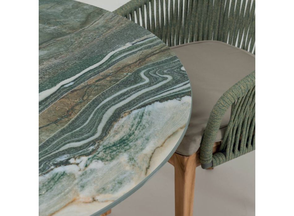 Tisch mit Keramikplatte und Teakholzgestell, hergestellt in Italien – Helm Viadurini