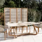 Tisch mit Keramikplatte und Untergestell aus massivem Teakholz, hergestellt in Italien – Bluse Viadurini