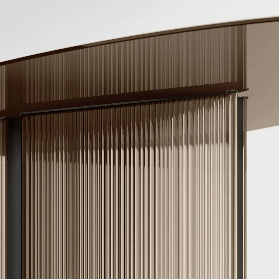 Tisch mit ovaler Glasplatte und Sockel aus geschmolzenem Glas und Metall - Foglietto Viadurini