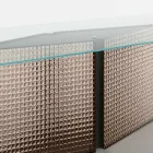 Tisch mit geformter Glasplatte und Untergestell aus geschmolzenem Glas und Metall - Foglietto Viadurini