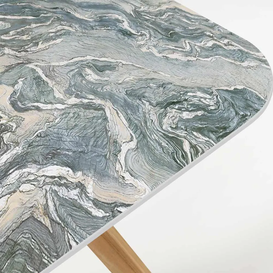 Gartentisch mit Holzsockel und ikonischer Cyprus-Keramikplatte - Infinity Viadurini