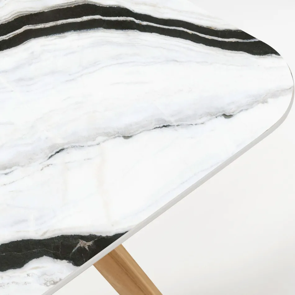 Gartentisch mit Holzgestell und Keramikplatte Panda White - Infinity Viadurini