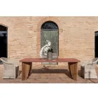 Outdoor-Tisch aus Okumè-Mikrozement und Teakholz-Finish, hergestellt in Italien – Bleistift Viadurini